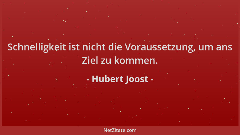 Hubert Joost - Schnelligkeit ist nicht die Voraussetzung, um ans Ziel zu kommen....