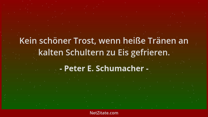 Peter E. Schumacher - Kein schöner Trost, wenn heiße Tränen an kalten Schultern zu Eis gefrieren....