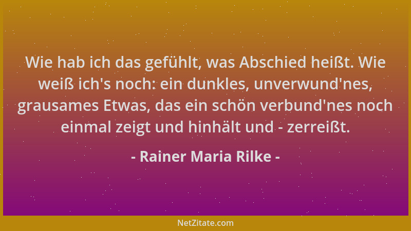 Rainer Maria Rilke - Wie hab ich das gefühlt, was Abschied heißt. Wie weiß ich 's noch: ein dunkles, unverwund 'nes, grausame...