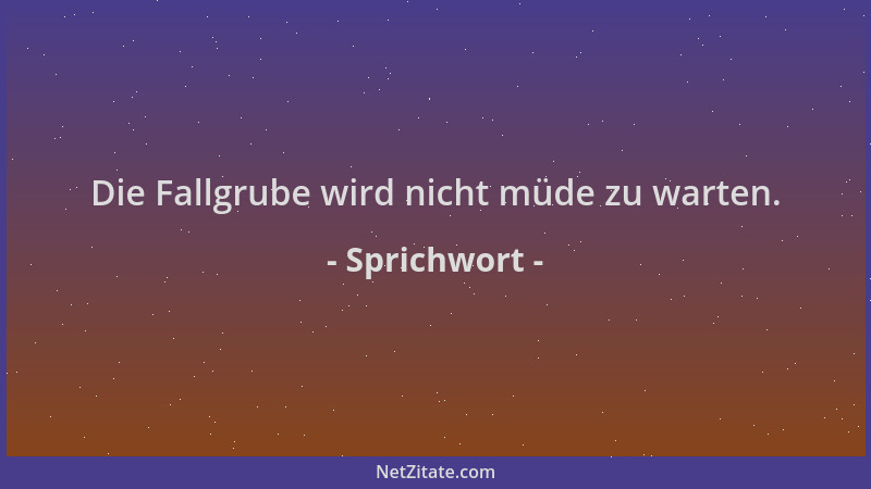 Sprichwort - Die Fallgrube wird nicht müde zu warten....