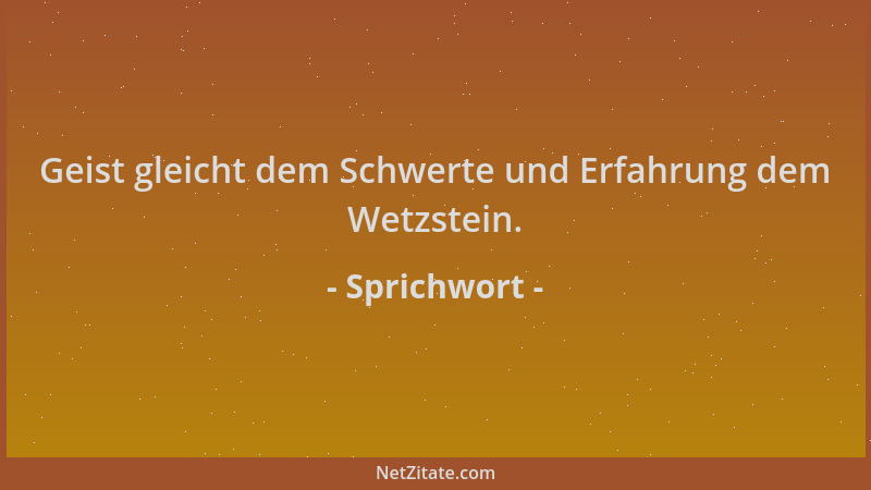 Sprichwort - Geist gleicht dem Schwerte und Erfahrung dem Wetzstein....