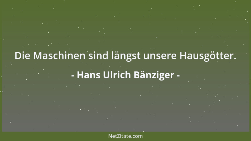Hans Ulrich Bänziger - Die Maschinen sind längst unsere Hausgötter....