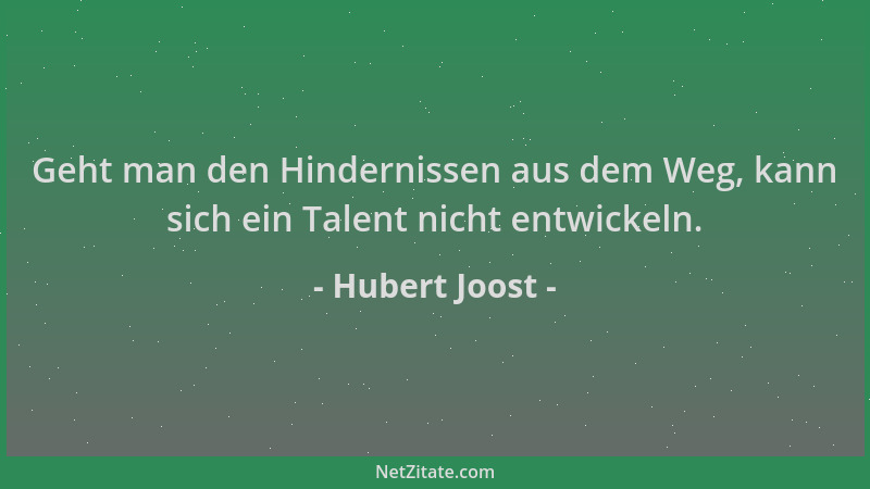 Hubert Joost - Geht man den Hindernissen aus dem Weg, kann sich ein Talent nicht entwickeln....