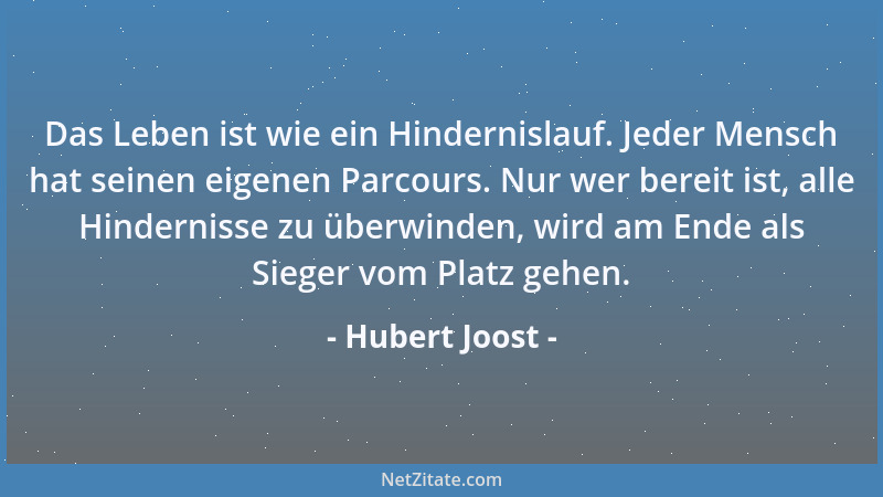 Hubert Joost - Das Leben ist wie ein Hindernislauf. Jeder Mensch hat seinen eigenen Parcours. Nur wer bereit ist, alle Hind...