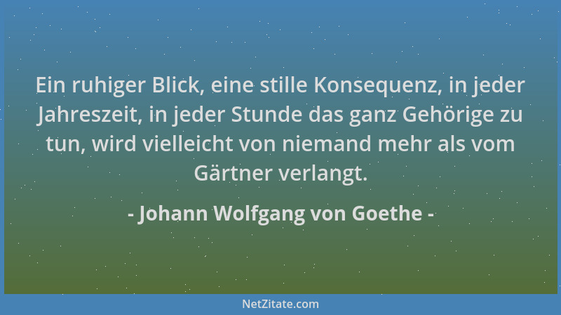 Johann Wolfgang von Goethe - Ein ruhiger Blick, eine stille Konsequenz, in jeder Jahreszeit, in jeder Stunde das ganz Gehör...