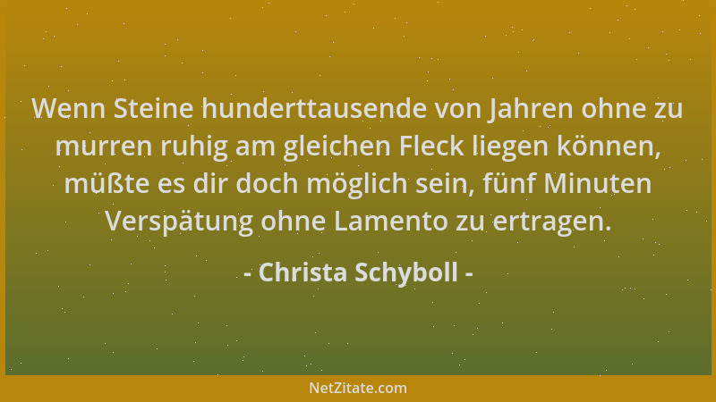 Christa Schyboll - Wenn Steine hunderttausende von Jahren ohne zu murren ruhig am gleichen Fleck liegen können, müßte es di...
