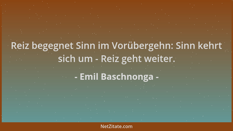 Emil Baschnonga - Reiz begegnet Sinn im Vorübergehn: Sinn kehrt sich um - Reiz geht weiter....