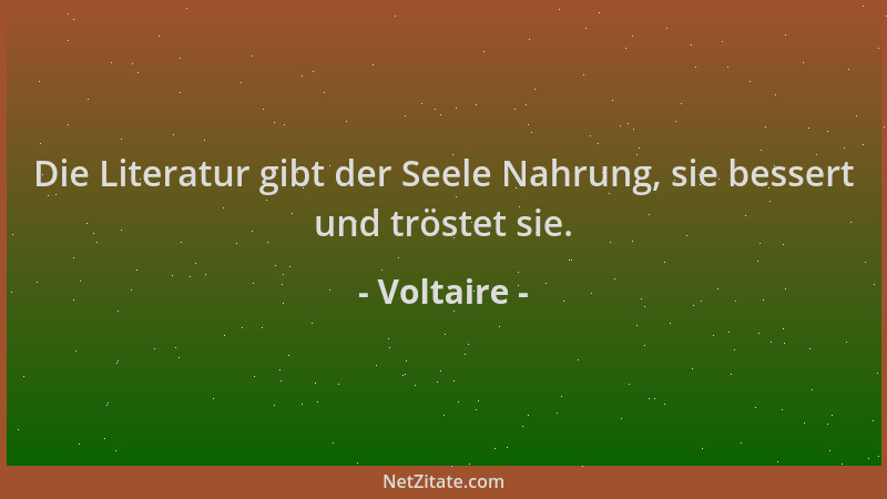 Voltaire - Die Literatur gibt der Seele Nahrung, sie bessert und tröstet sie....