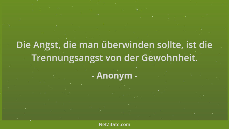Anonym - Die Angst, die man überwinden sollte, ist die Trennungsangst von der Gewohnheit....