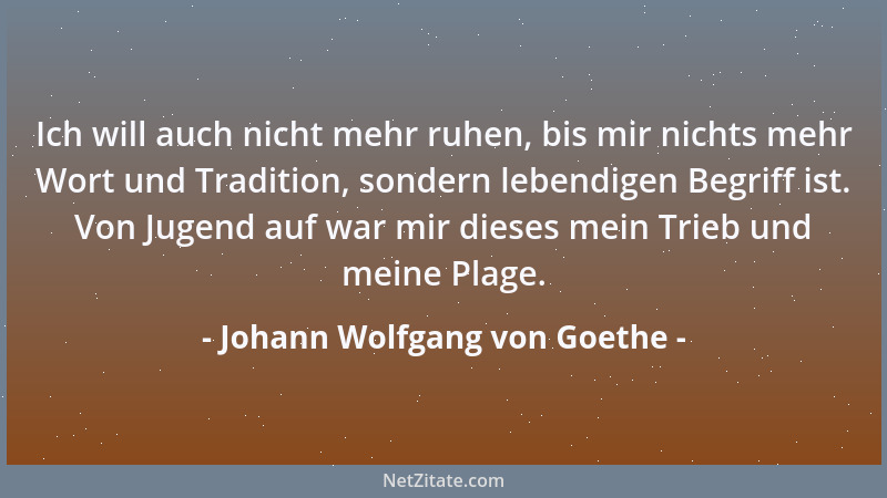 Johann Wolfgang von Goethe - Ich will auch nicht mehr ruhen, bis mir nichts mehr Wort und Tradition, sondern lebendigen Beg...