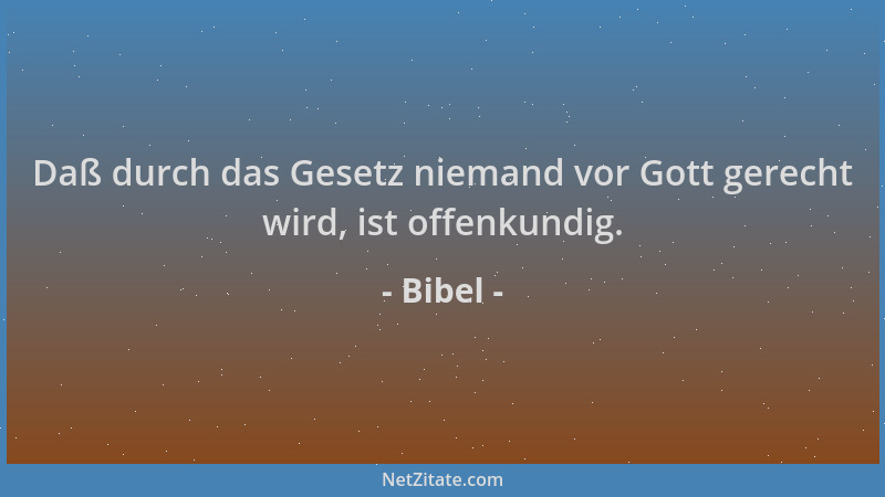 Bibel - Daß durch das Gesetz niemand vor Gott gerecht wird, ist offenkundig....