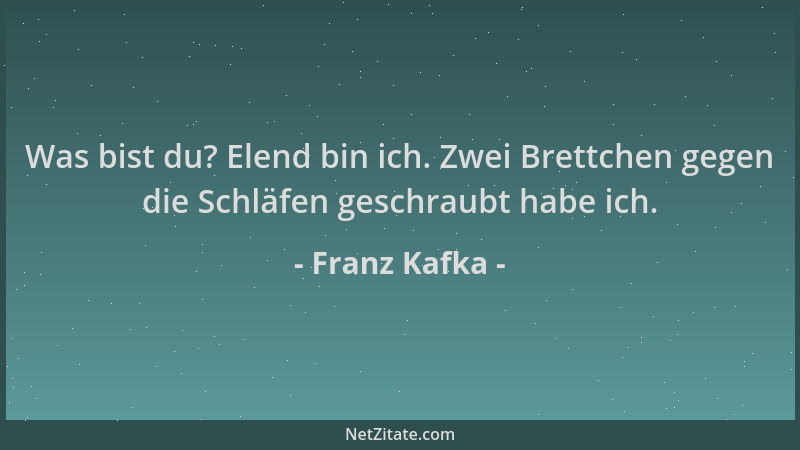 Franz Kafka - Was bist du? Elend bin ich. Zwei Brettchen gegen die Schläfen geschraubt habe ich....