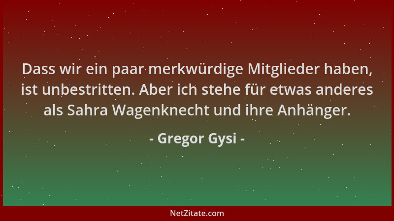 Gregor Gysi - Dass wir ein paar merkwürdige Mitglieder haben, ist unbestritten. Aber ich stehe für etwas anderes als Sahra...
