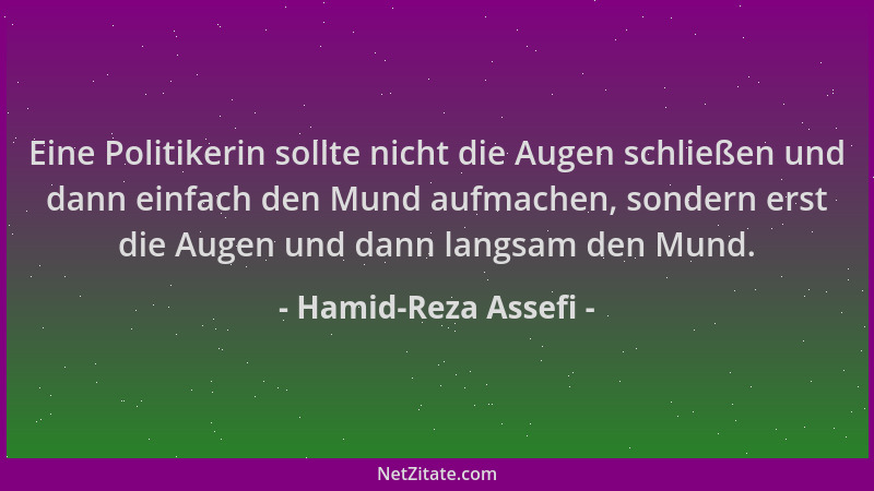 Hamid-Reza Assefi - Eine Politikerin sollte nicht die Augen schließen und dann einfach den Mund aufmachen, sondern erst die...