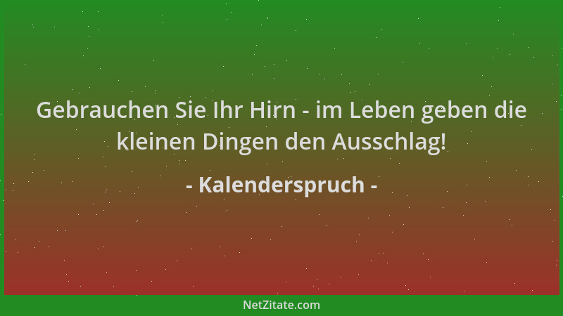 Kalenderspruch - Gebrauchen Sie Ihr Hirn - im Leben geben die kleinen Dingen den Ausschlag!...