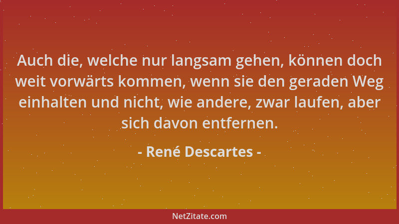 René Descartes - Auch die, welche nur langsam gehen, können doch weit vorwärts kommen, wenn sie den geraden Weg einhalten u...