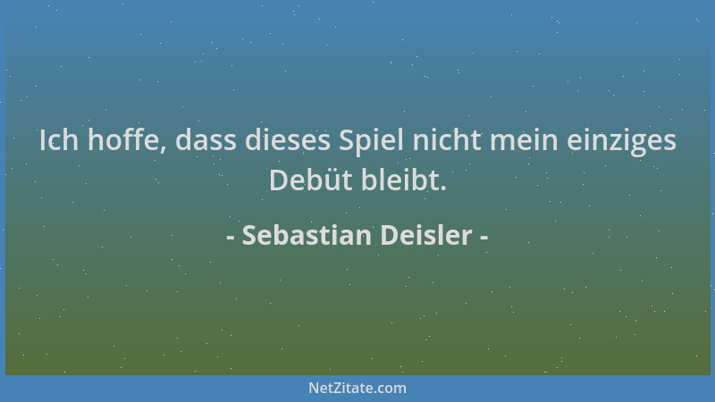 Sebastian Deisler - Ich hoffe, dass dieses Spiel nicht mein einziges Debüt bleibt....