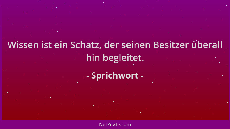Sprichwort - Wissen ist ein Schatz, der seinen Besitzer überall hin begleitet....