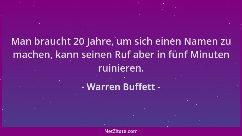 Warren Buffett - Man braucht 20 Jahre, um sich einen Namen zu machen, kann seinen Ruf aber in fünf Minuten ruinieren....