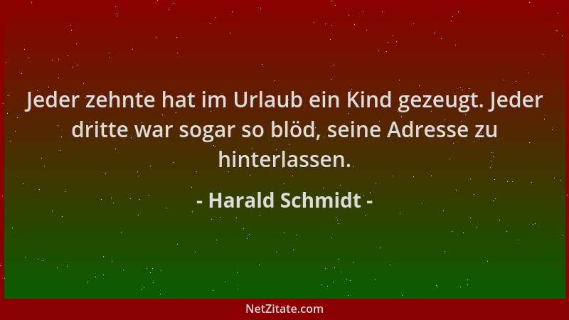 Harald Schmidt - Jeder zehnte hat im Urlaub ein Kind gezeugt. Jeder dritte war sogar so blöd, seine Adresse zu hinterlassen...