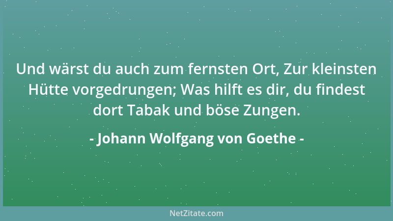 Johann Wolfgang von Goethe - Und wärst du auch zum fernsten Ort, Zur kleinsten Hütte vorgedrungen; Was hilft es dir, du fin...