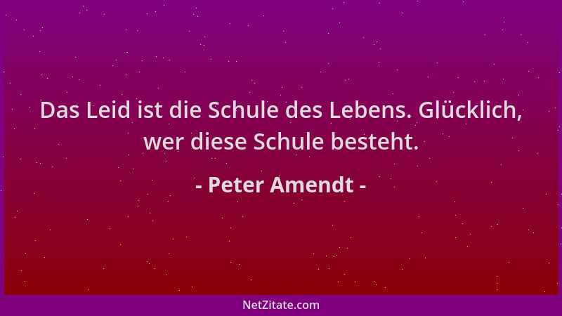 Peter Amendt - Das Leid ist die Schule des Lebens. Glücklich, wer diese Schule besteht....