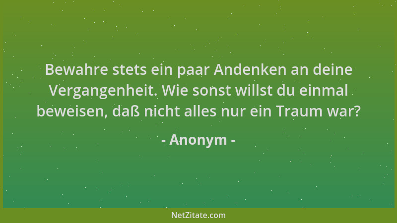Anonym - Bewahre stets ein paar Andenken an deine Vergangenheit. Wie sonst willst du einmal beweisen, daß nicht alles nur e...