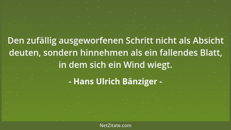 Hans Ulrich Bänziger - Den zufällig ausgeworfenen Schritt nicht als Absicht deuten, sondern hinnehmen als ein fallendes Bla...