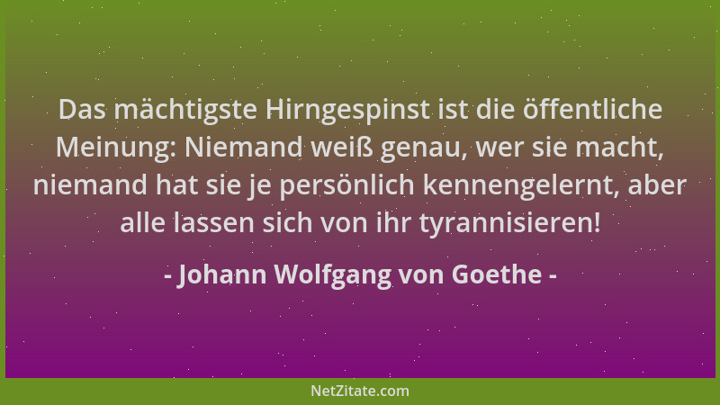 Johann Wolfgang von Goethe - Das mächtigste Hirngespinst ist die öffentliche Meinung: Niemand weiß genau, wer sie macht, ni...