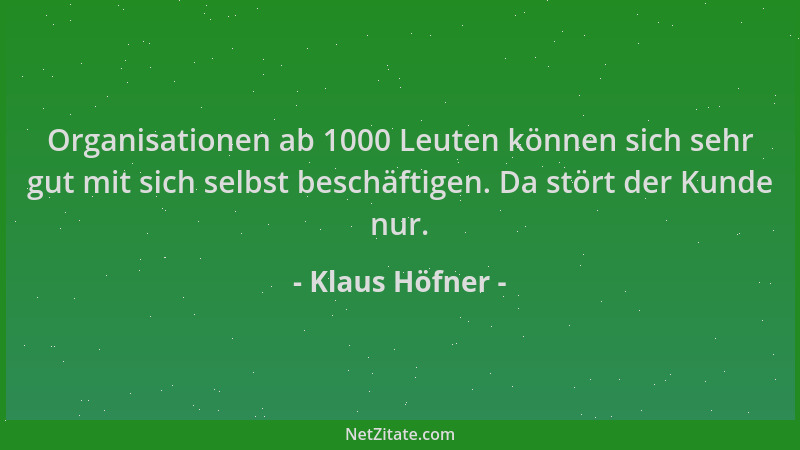 Klaus Höfner - Organisationen ab 1000 Leuten können sich sehr gut mit sich selbst beschäftigen. Da stört der Kunde nur....