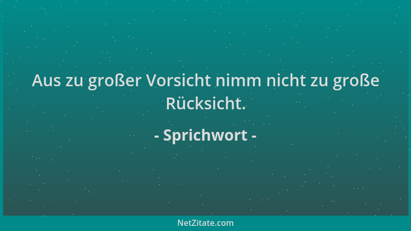 Sprichwort - Aus zu großer Vorsicht nimm nicht zu große Rücksicht....
