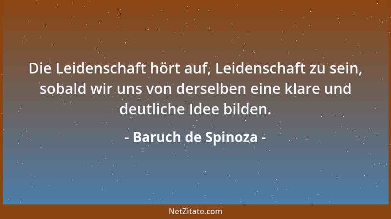 Baruch de Spinoza - Die Leidenschaft hört auf, Leidenschaft zu sein, sobald wir uns von derselben eine klare und deutliche...