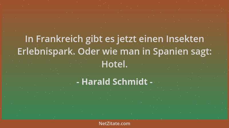 Harald Schmidt - In Frankreich gibt es jetzt einen Insekten Erlebnispark. Oder wie man in Spanien sagt: Hotel....