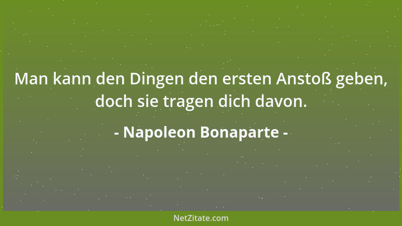Napoleon Bonaparte - Man kann den Dingen den ersten Anstoß geben, doch sie tragen dich davon....
