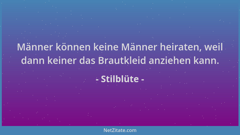 Stilblüte - Männer können keine Männer heiraten, weil dann keiner das Brautkleid anziehen kann....