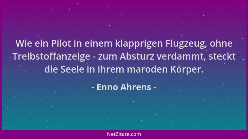 Enno Ahrens - Wie ein Pilot in einem klapprigen Flugzeug, ohne Treibstoffanzeige - zum Absturz verdammt, steckt die Seele i...