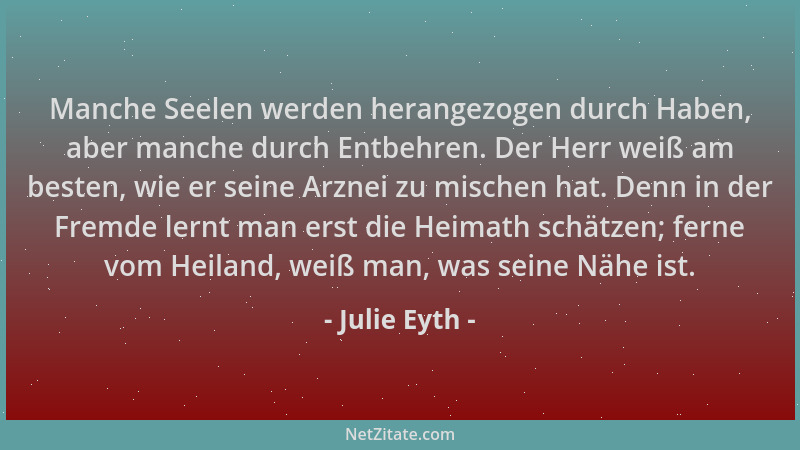 Julie Eyth - Manche Seelen werden herangezogen durch Haben, aber manche durch Entbehren. Der Herr weiß am besten, wie er se...