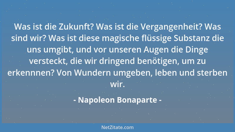 Napoleon Bonaparte - Was ist die Zukunft? Was ist die Vergangenheit? Was sind wir? Was ist diese magische flüssige Substanz...