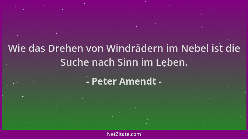 Peter Amendt - Wie das Drehen von Windrädern im Nebel ist die Suche nach Sinn im Leben....