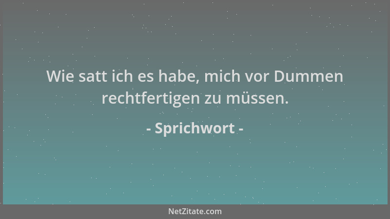 Sprichwort - Wie satt ich es habe, mich vor Dummen rechtfertigen zu müssen....