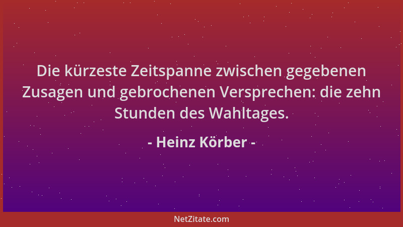 Heinz Körber - Die kürzeste Zeitspanne zwischen gegebenen Zusagen und gebrochenen Versprechen: die zehn Stunden des Wahltag...