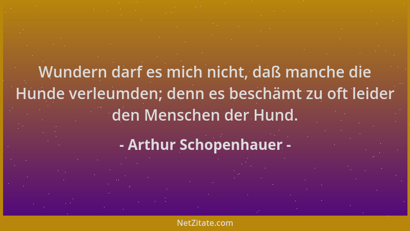 Arthur Schopenhauer - Wundern darf es mich nicht, daß manche die Hunde verleumden; denn es beschämt zu oft leider den Mensc...