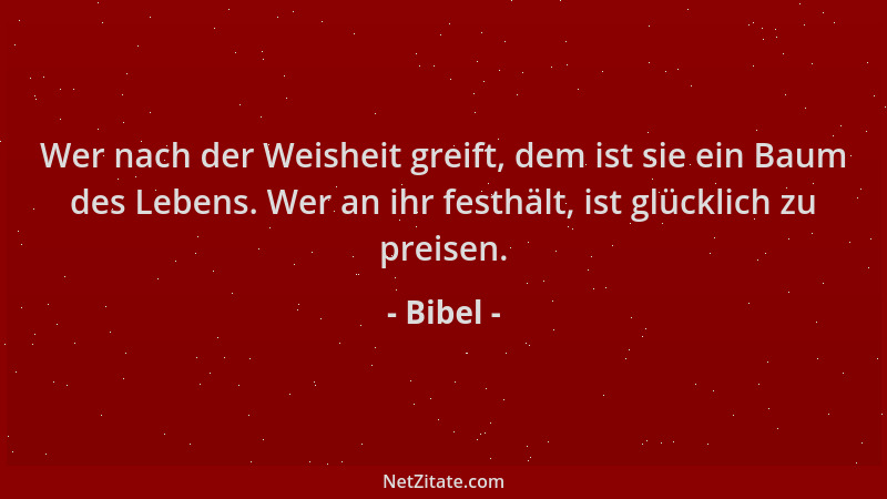 Bibel - Wer nach der Weisheit greift, dem ist sie ein Baum des Lebens. Wer an ihr festhält, ist glücklich zu preisen....