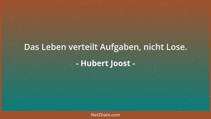 Hubert Joost - Das Leben verteilt Aufgaben, nicht Lose....