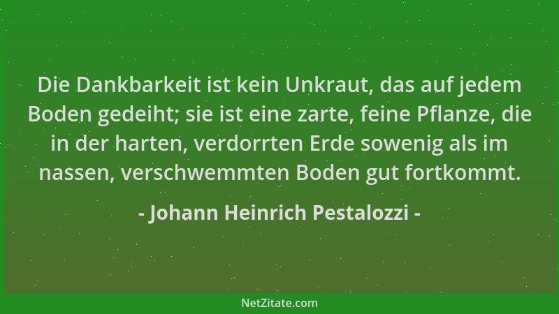 Johann Heinrich Pestalozzi - Die Dankbarkeit ist kein Unkraut, das auf jedem Boden gedeiht; sie ist eine zarte, feine Pflan...
