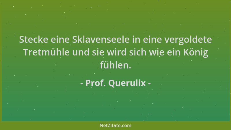 Prof. Querulix - Stecke eine Sklavenseele in eine vergoldete Tretmühle und sie wird sich wie ein König fühlen....