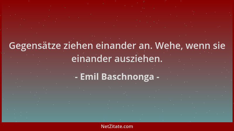 Emil Baschnonga - Gegensätze ziehen einander an. Wehe, wenn sie einander ausziehen....