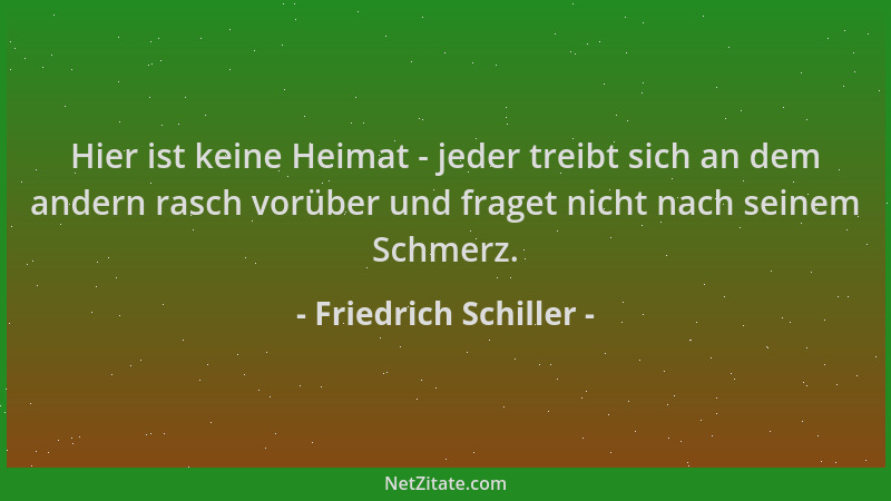 Friedrich Schiller - Hier ist keine Heimat - jeder treibt sich an dem andern rasch vorüber und fraget nicht nach seinem Sch...