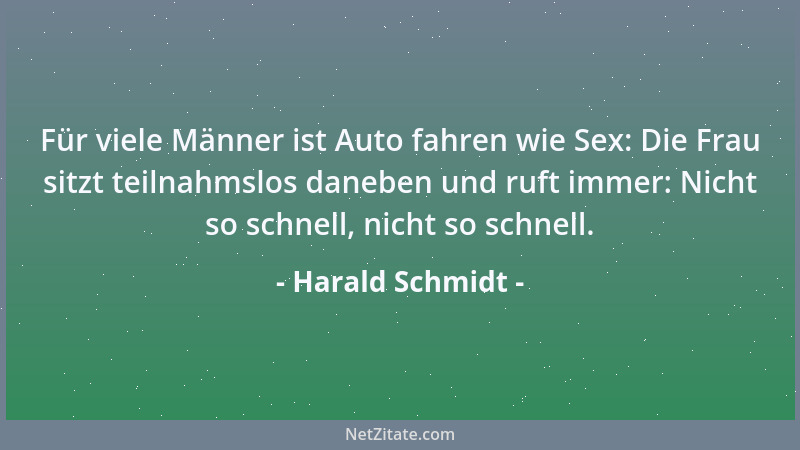 Harald Schmidt - Für viele Männer ist Auto fahren wie Sex: Die Frau sitzt teilnahmslos daneben und ruft immer: Nicht so sch...