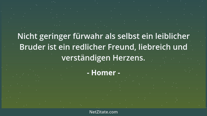 Homer - Nicht geringer fürwahr als selbst ein leiblicher Bruder ist ein redlicher Freund, liebreich und verständigen Herzen...